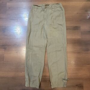 Banana Republic Linen Blend Pants Womens 8 Long Cropped Utility Paperbag Olive